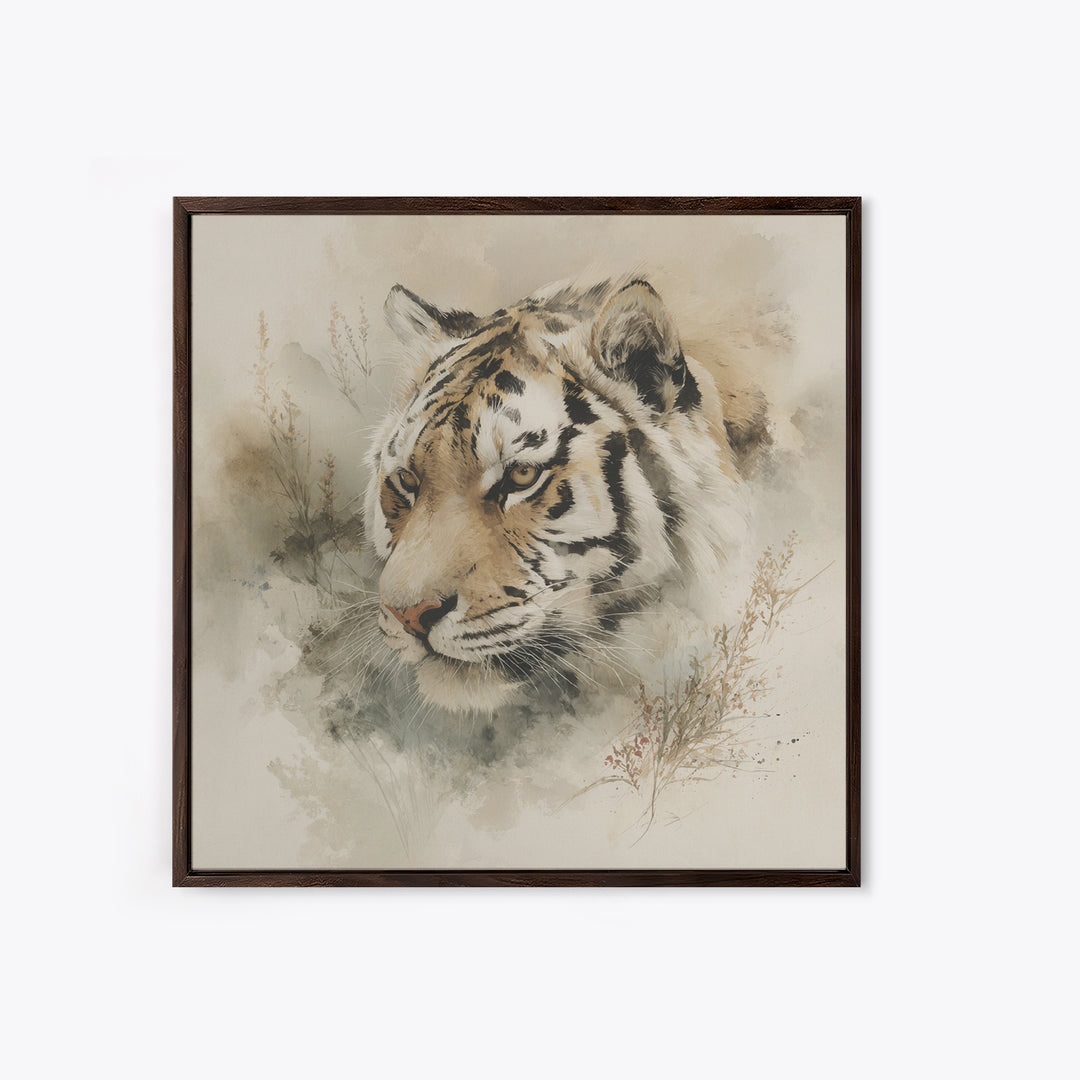 Tiger Portrait with Expressive Brush Ink Energy Framed Canvas Print, Asian Inspired Art, Asian, Living Room Decor, Harmony, ASI-1x1-64