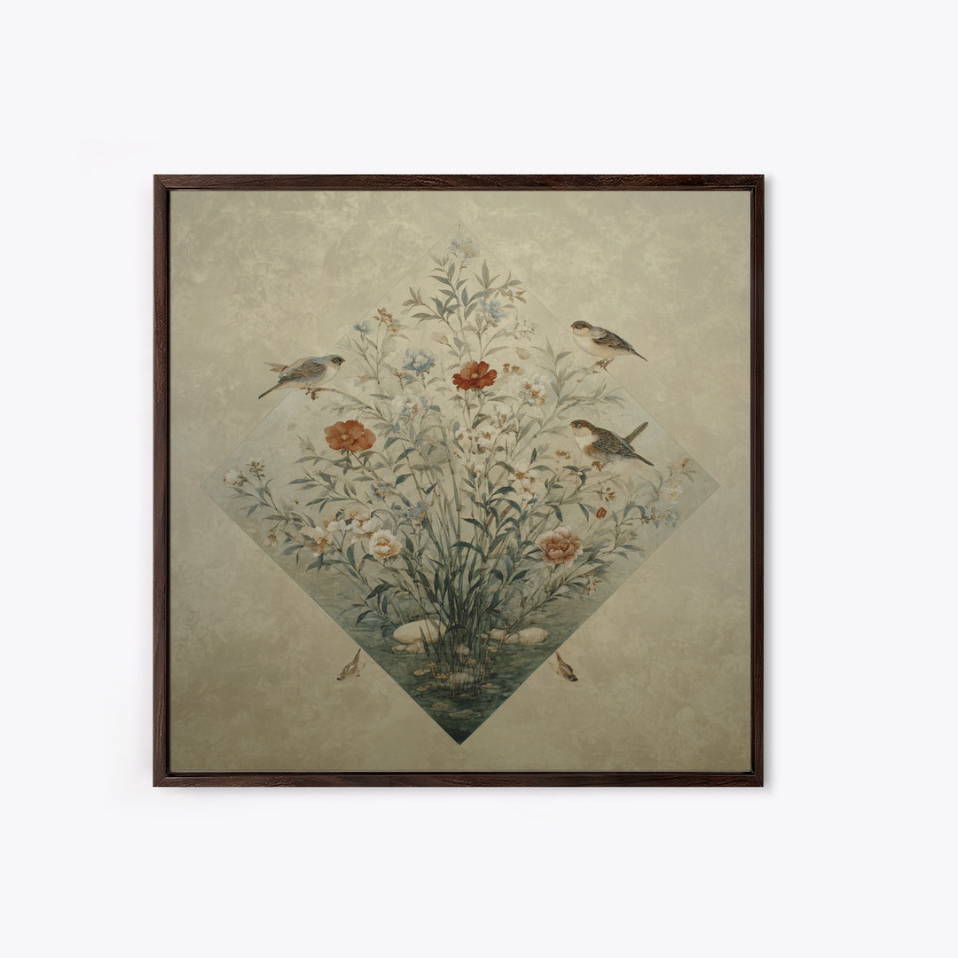 Fan Shaped Composition of Blossoms and Birds Canvas Print, Asian Inspired Art, Gallery Decor, Living Room Decor, Harmony, ASI-1x1-65