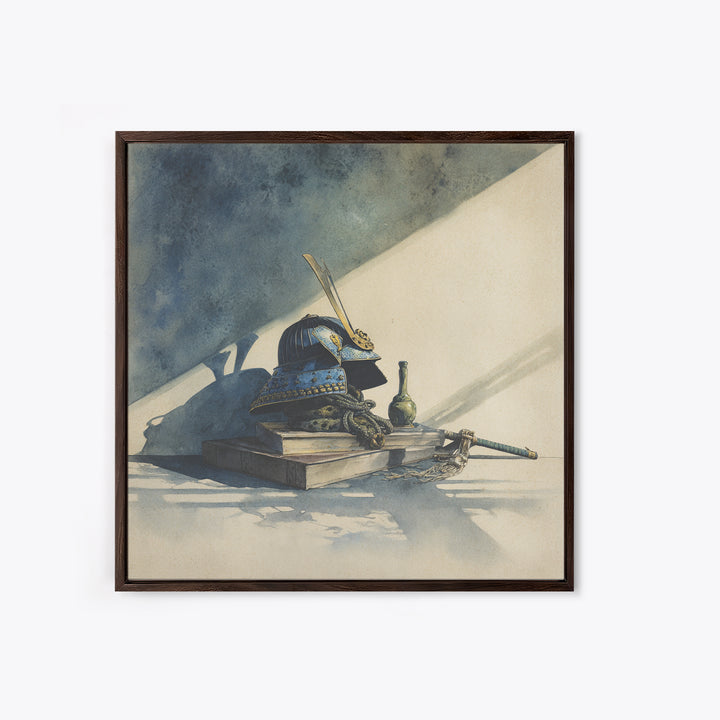 Samurai Helmet Still Life Framed Canvas Print, Asian Inspired Art, Japanese Wall Art, Living Room Decor, Fine Art, Harmony, ASI-1x1-7