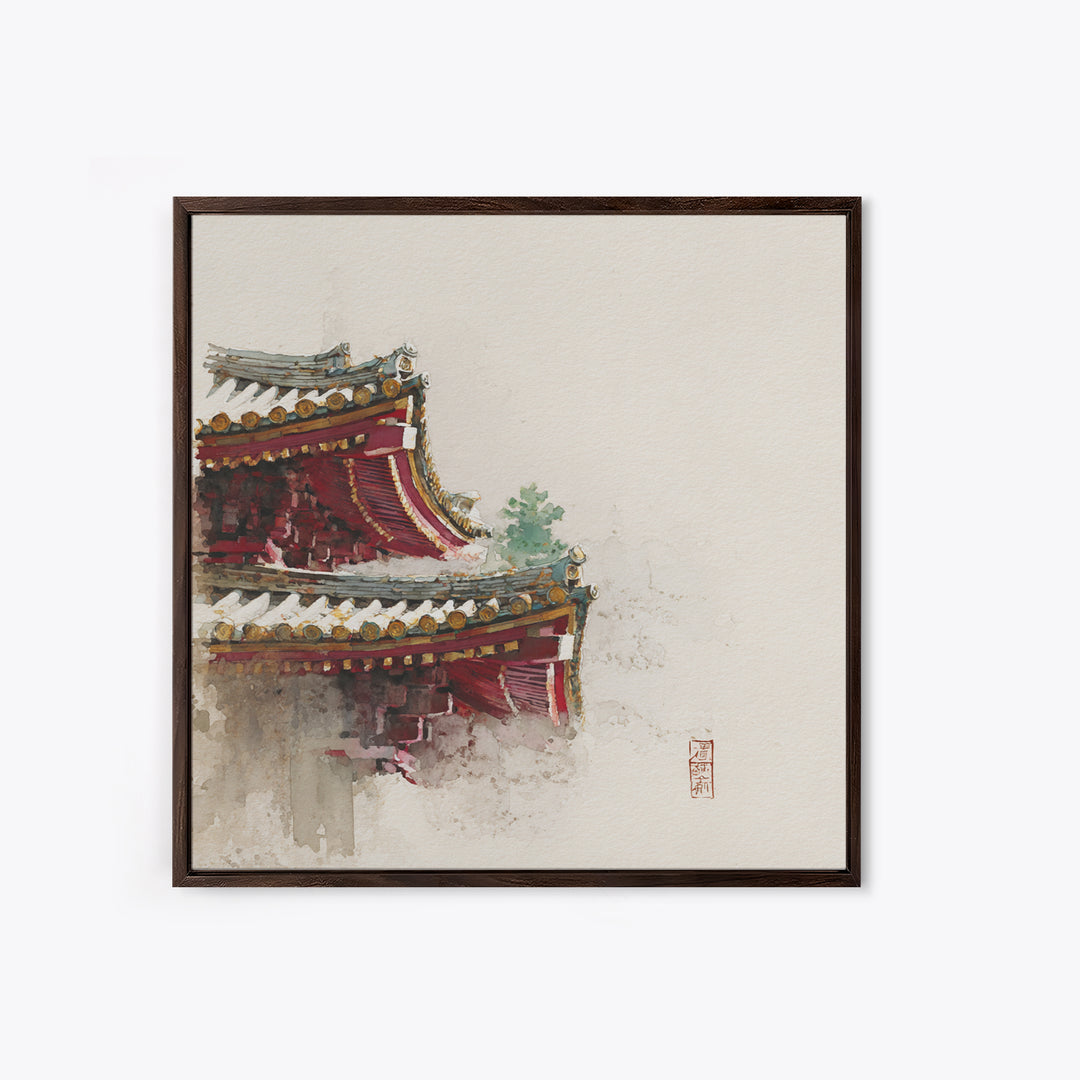 Temple Roof Detail Framed Canvas Print, Asian Inspired Art, Zen Wall Art, Living Room Decor, Fine Art, Harmony, Art Print, ASI-1x1-71