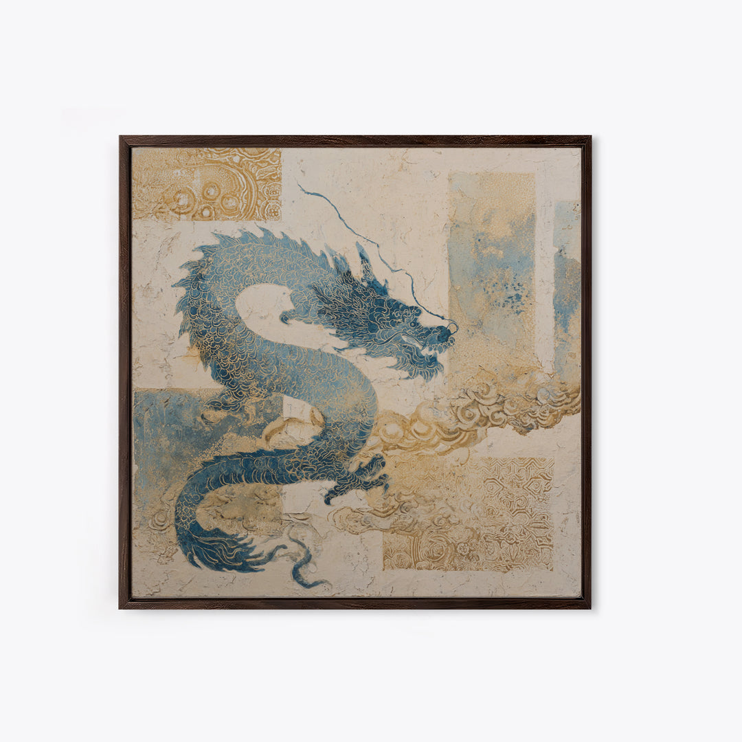 Dragon Curling Through Clouds Canvas Print, Asian Inspired Art, Boho Decor, Living Room Decor, Fine Art, Harmony, Digital Art, ASI-1x1-85