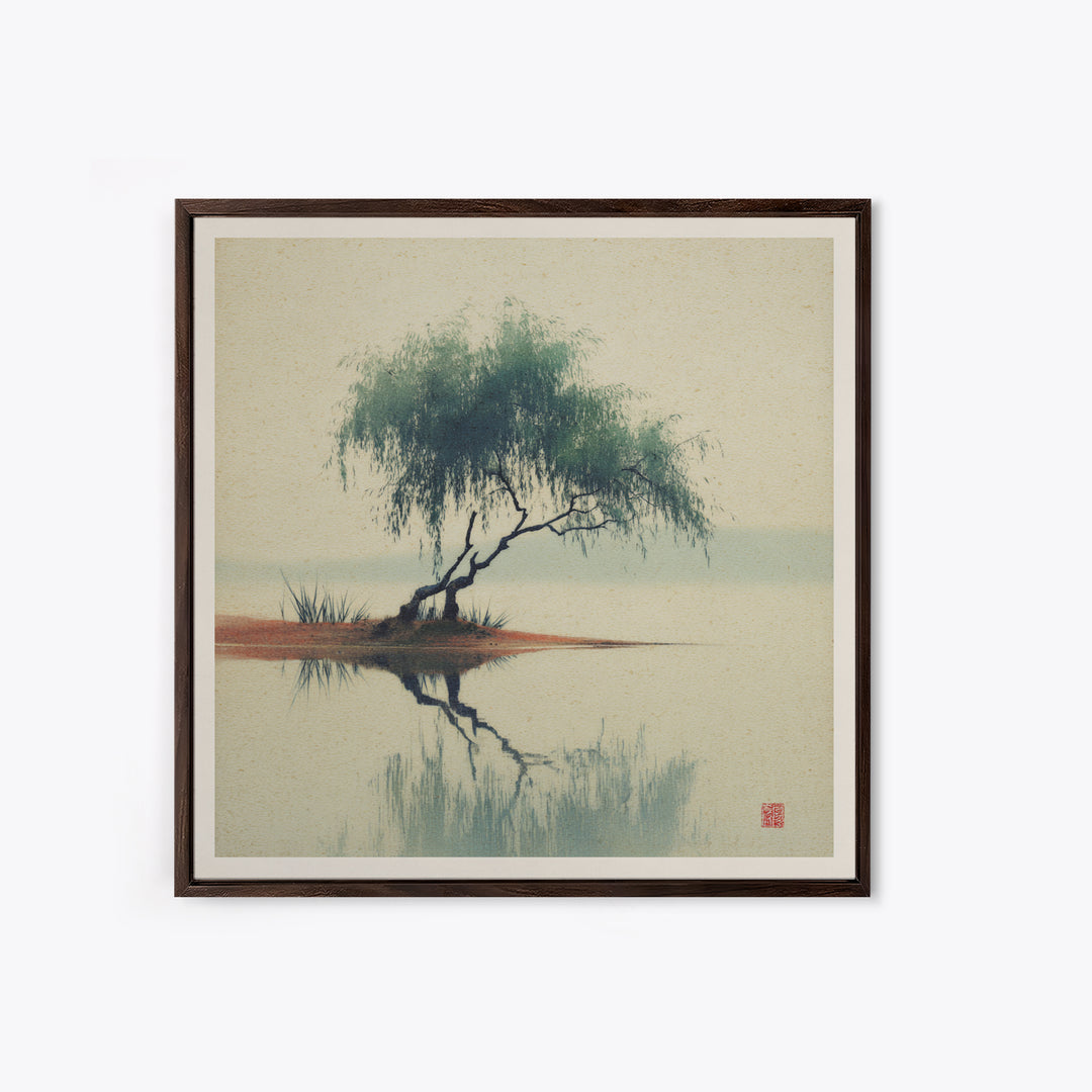 Willow Tree over a Reflective Pond Canvas Print, Asian Inspired Art, Spiritual Wall Art, Living Room Decor, Fine Art, Harmony, ASI-1x1-90