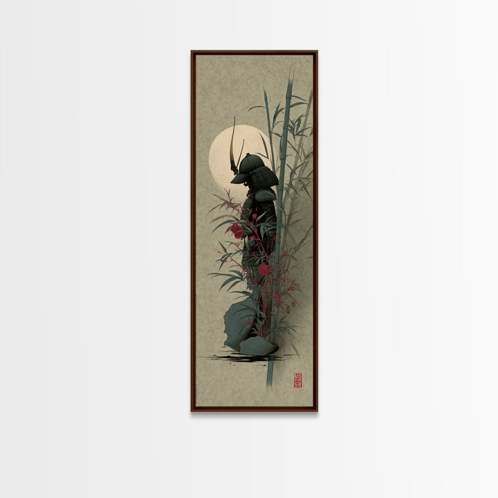 Samurai Helmet Still Life Framed Canvas Print, Asian Inspired Art, Poster, Living Room Decor, Harmony, Japandi Wall Art, ASI-1x3-19