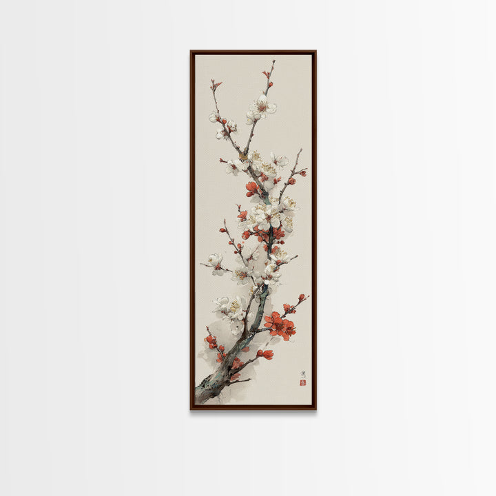 Plum Blossom Branch Painted Framed Canvas Print, Asian Inspired Art, Art Print, Living Room Decor, Oil Painting, Harmony, ASI-1x3-24
