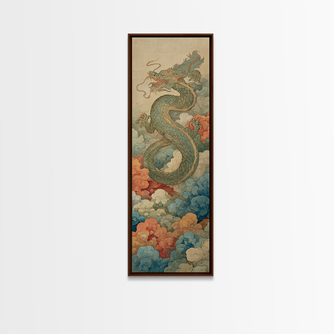 Dragon Curling Through Clouds Canvas Print, Asian Inspired Art, Wall Decor, Living Room Decor, Harmony, Farmhouse Wall Art, ASI-1x3-25