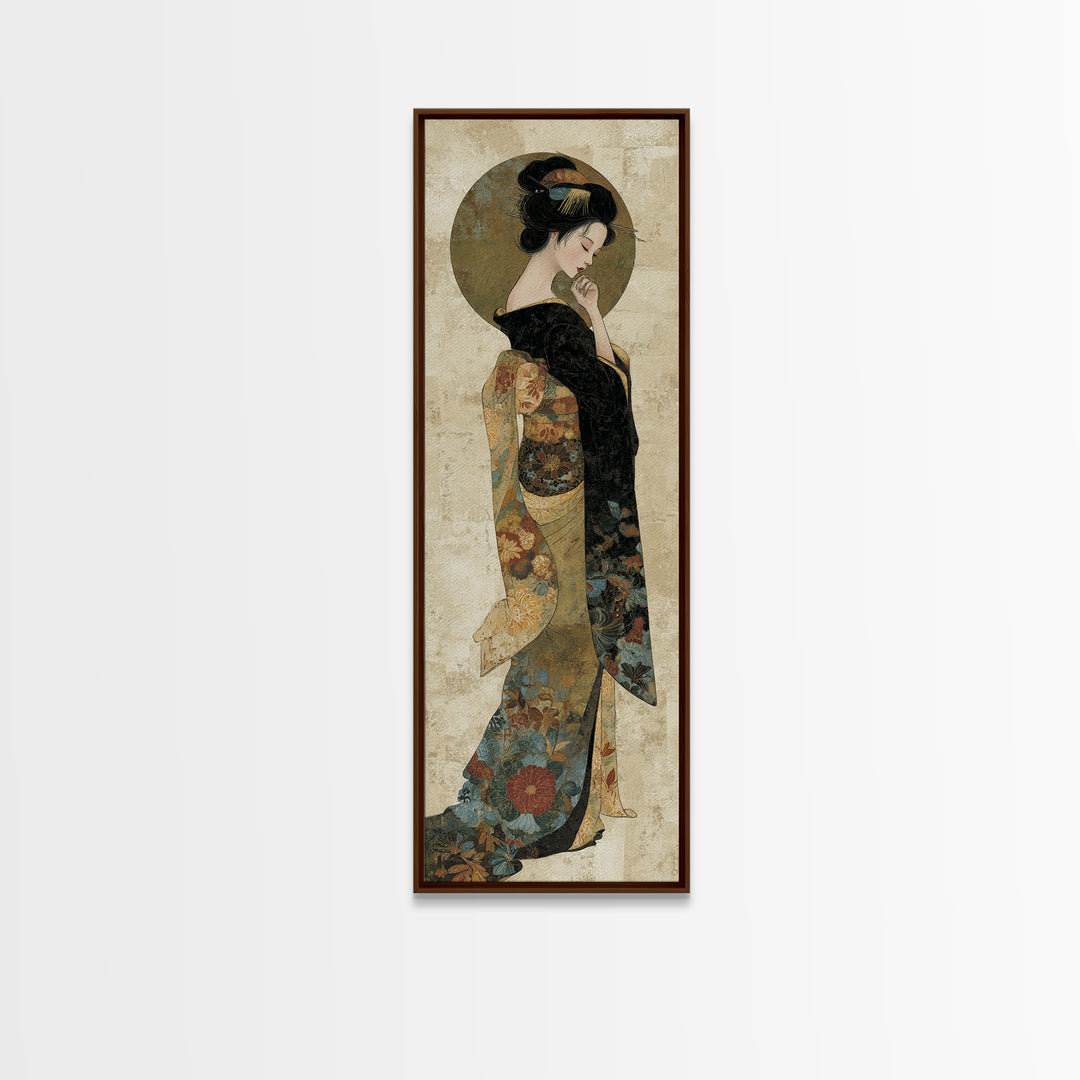 Elegant Geisha Portrait Canvas Print, Asian Inspired Art, Modern Wall Decor, Living Room Decor, Oil Painting, Harmony, ASI-1x3-42