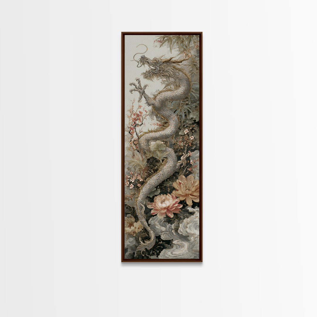 Dragon Curling Through Clouds Canvas Print, Asian Inspired Art, Zen Wall Art, Living Room Decor, Fine Art, Harmony, Art Print, ASI-1x3-49