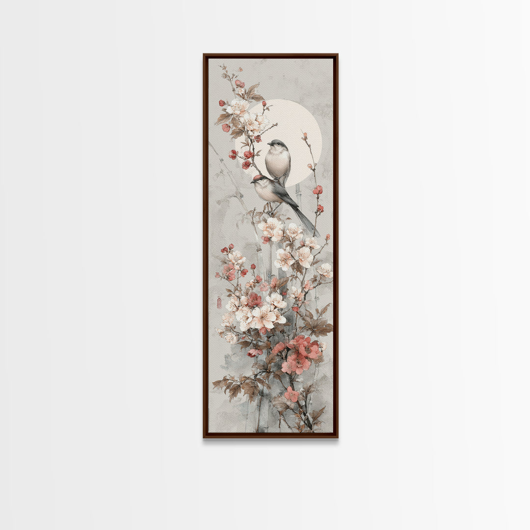 Fan Shaped Composition of Blossoms and Birds Canvas Print, Asian Inspired Art, Modern Wall Decor, Living Room Decor, Harmony, ASI-1x3-5
