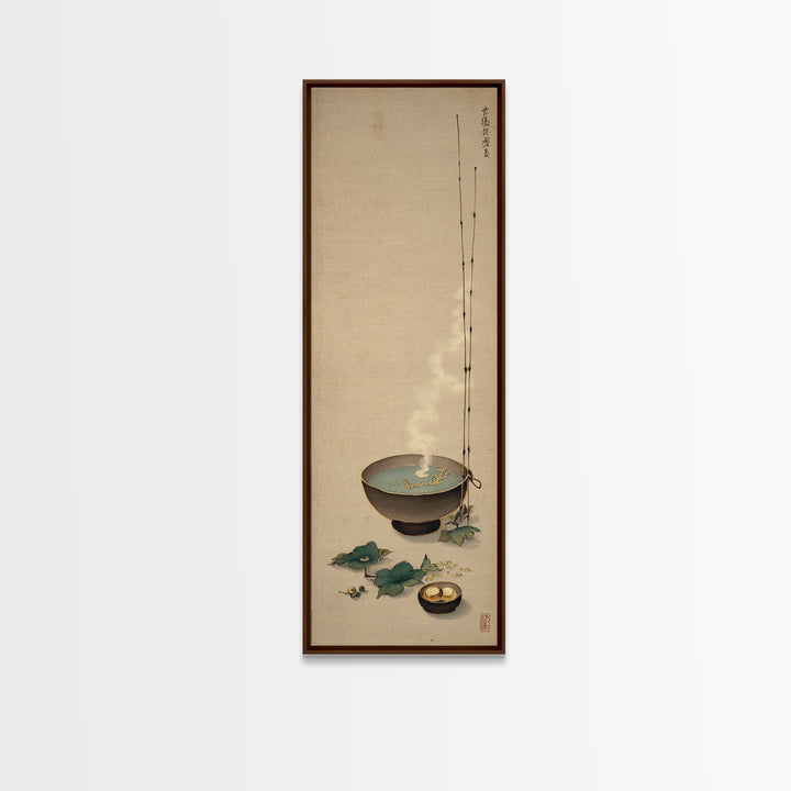 Tea Bowl and Steam Still Life on Canvas Print, Asian Inspired Art, Farmhouse Wall Art, Living Room Decor, Fine Art, Harmony, ASI-1x3-51