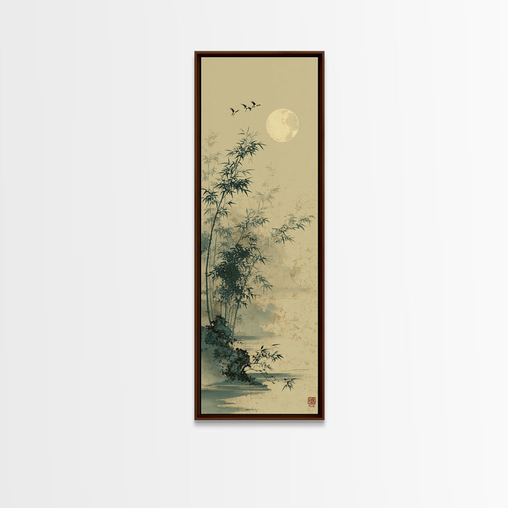 Crane and Moon Composition Canvas Print, Asian Inspired Art, Living Room Decor, Abstract Art, Harmony, Farmhouse Wall Art, ASI-1x3-60