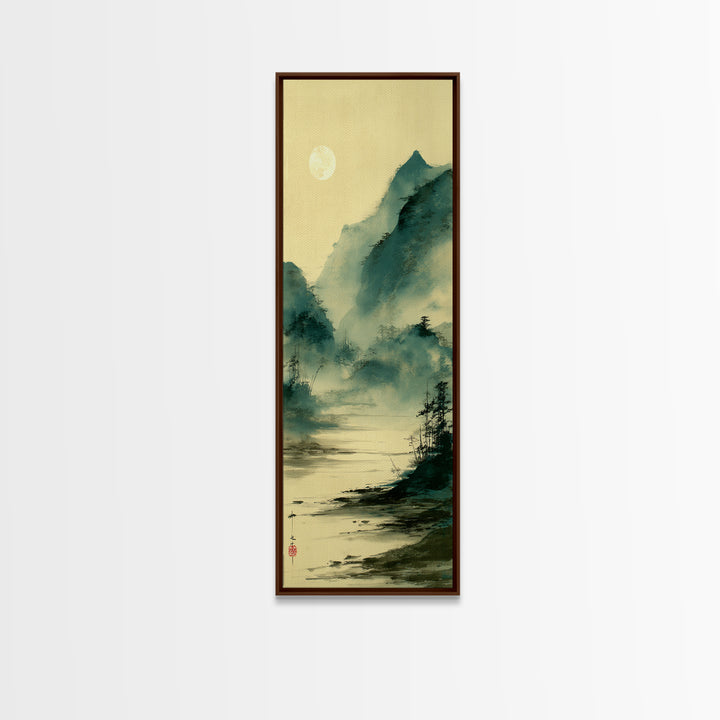 Japanese Ink Landscape Framed Canvas Print, Asian Inspired Art, Unique Wall Art, Living Room Decor, Fine Art, Harmony, ASI-1x3-64