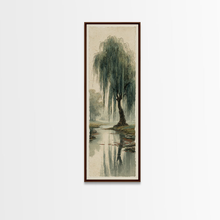 Willow Tree over a Reflective Pond Canvas Print, Asian Inspired Art, Asian Wall Art, Living Room Decor, Fine Art, Harmony, ASI-1x3-78