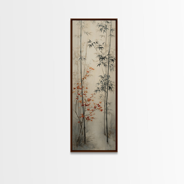 Minimal Bamboo Stalks Framed Canvas Print, Asian Inspired Art, Statement Artwork, Living Room Decor, Fine Art, Harmony, ASI-1x3-8