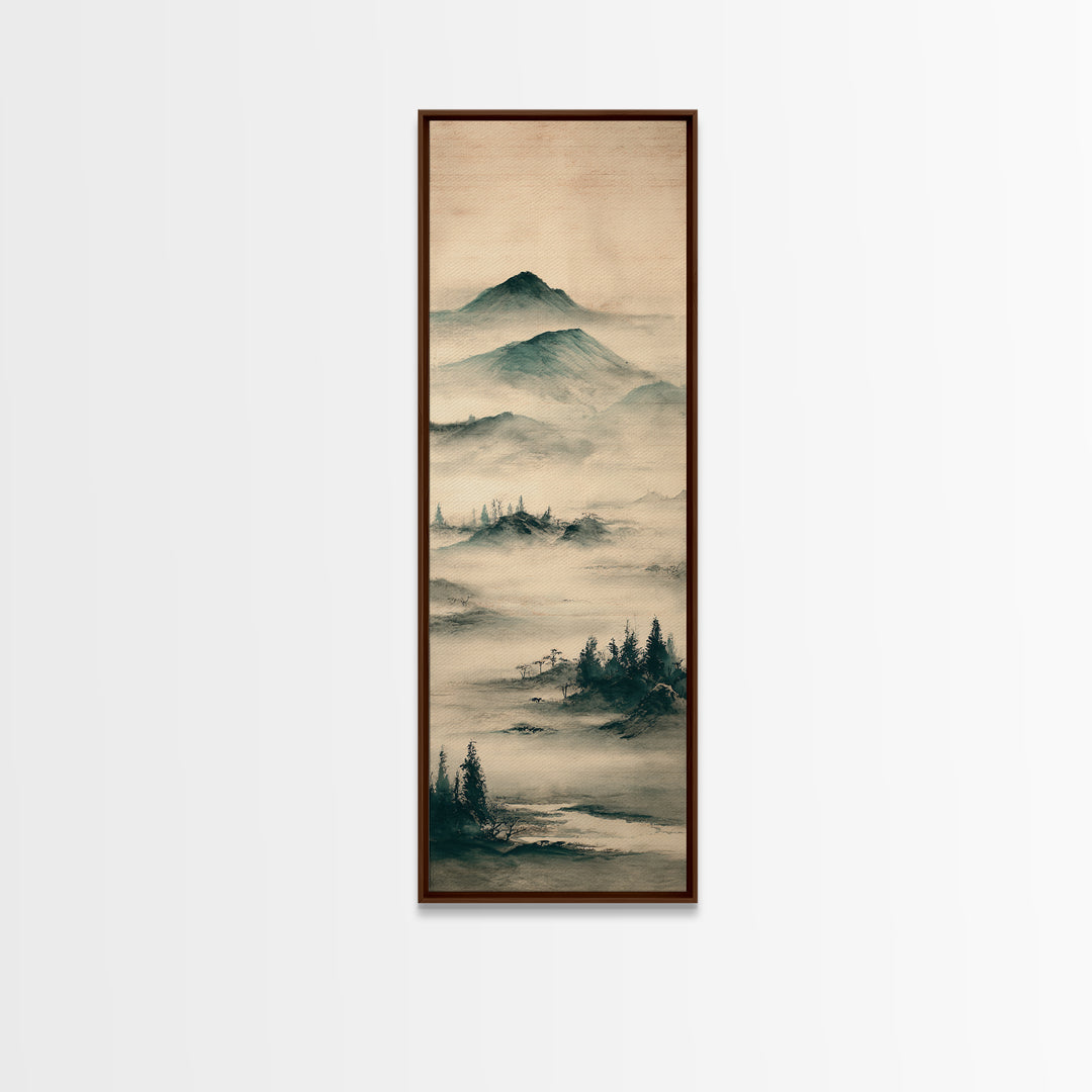 Japanese Ink Landscape Canvas Print, Asian Inspired Art, Farmhouse Wall Art, Living Room Decor, Harmony, Spiritual Wall Art, ASI-1x3-88