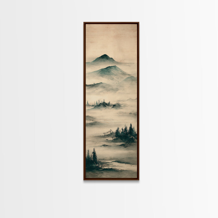 Japanese Ink Landscape Canvas Print, Asian Inspired Art, Farmhouse Wall Art, Living Room Decor, Harmony, Spiritual Wall Art, ASI-1x3-88