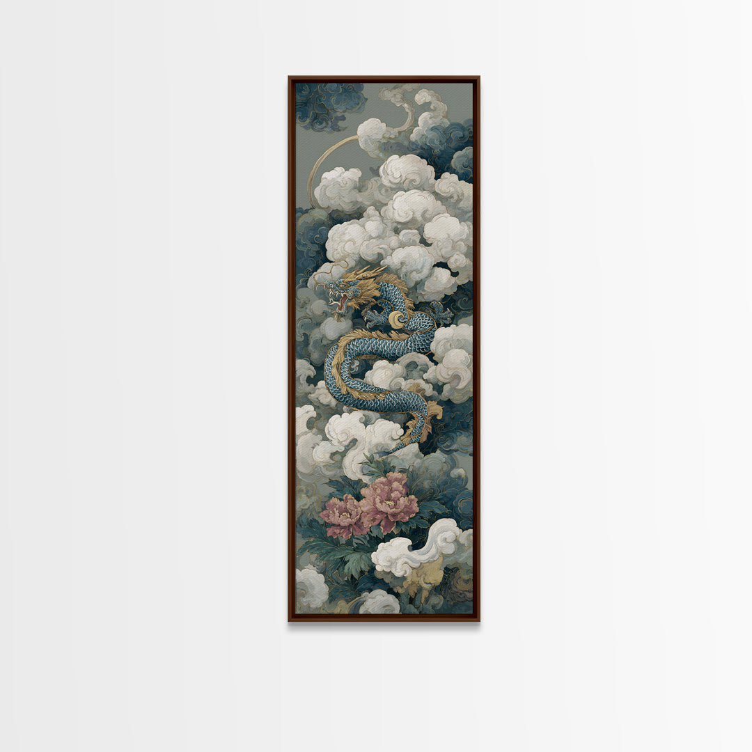 Dragon Curling Through Clouds Canvas Print, Asian Inspired Art, Spiritual Wall Art, Living Room Decor, Oil Painting, Harmony, ASI-1x3-97