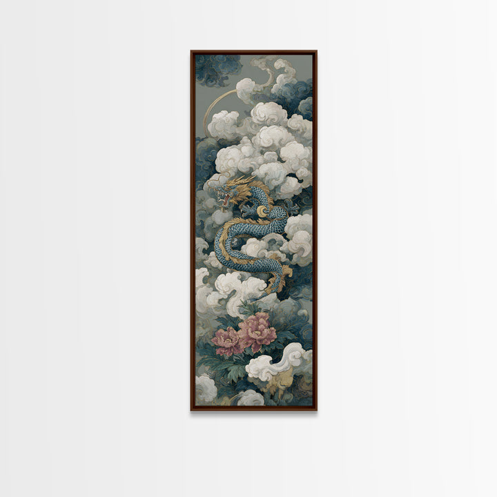 Dragon Curling Through Clouds Canvas Print, Asian Inspired Art, Spiritual Wall Art, Living Room Decor, Oil Painting, Harmony, ASI-1x3-97