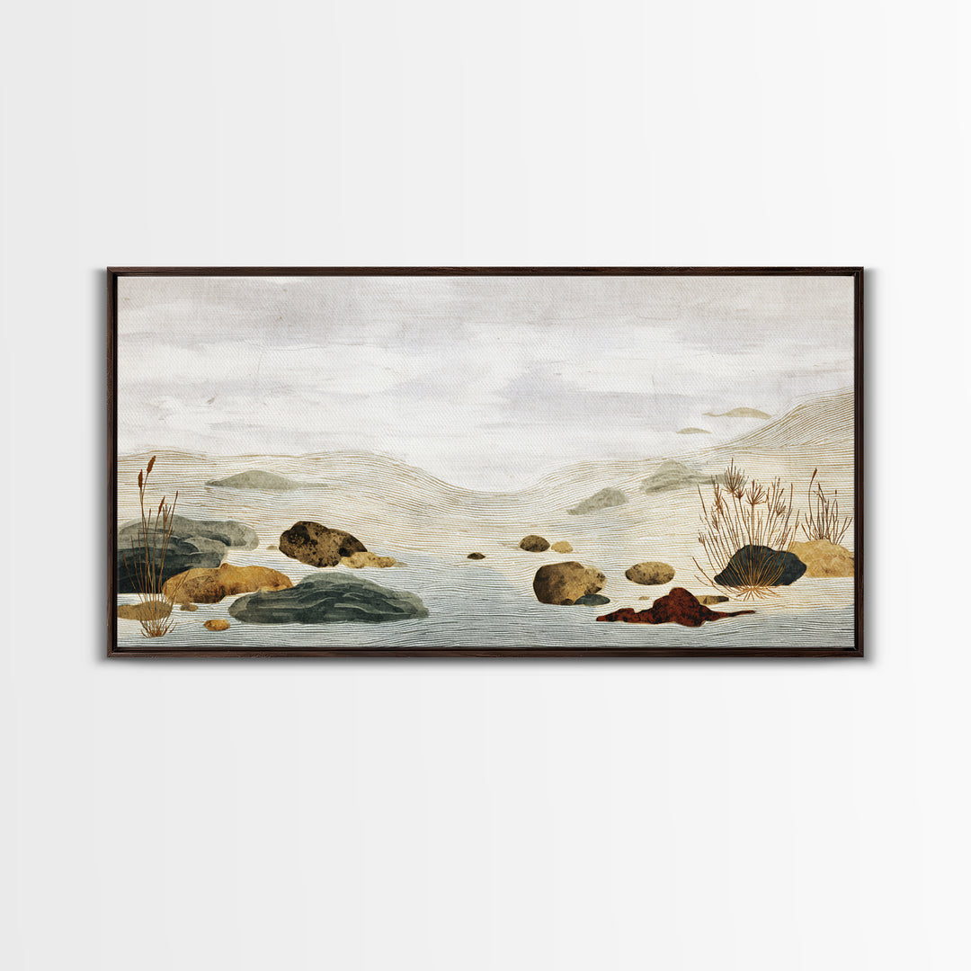 Zen Rock Garden Abstraction Framed Canvas Print, Asian Inspired Art, Art Print, Living Room Decor, Watercolor Art, Harmony, ASI-2x1-34