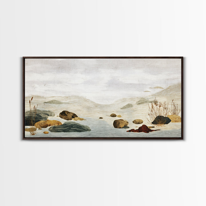 Zen Rock Garden Abstraction Framed Canvas Print, Asian Inspired Art, Art Print, Living Room Decor, Watercolor Art, Harmony, ASI-2x1-34