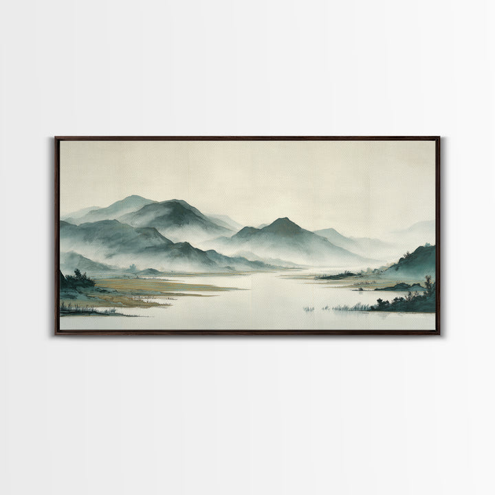 Japanese Ink Landscape Canvas Print, Asian Inspired Art, Wall Decor, Living Room Decor, Fine Art, Harmony, Farmhouse Wall Art, ASI-2x1-48