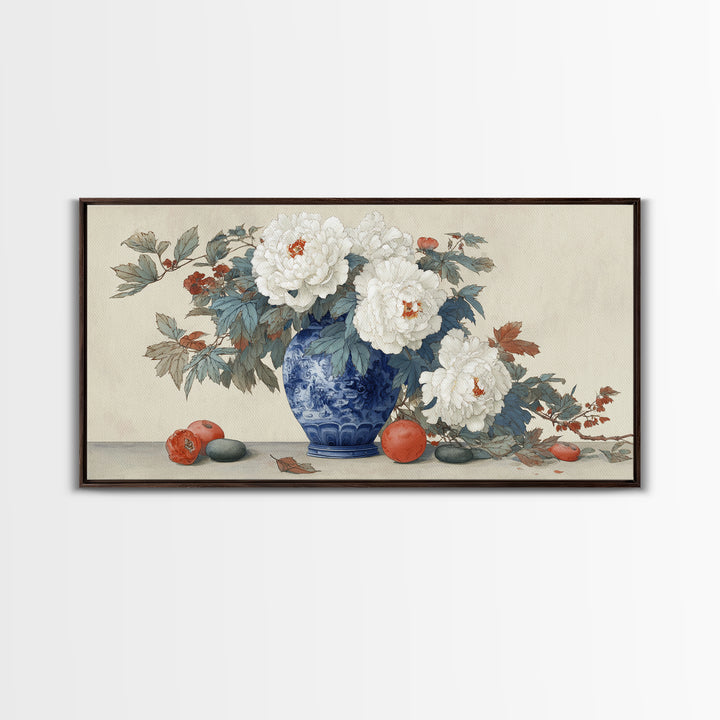Blue and White Porcelain Vase Framed Canvas Print, Asian Inspired Art, Living Room Decor, Abstract Art, Harmony, ASI-2x1-65