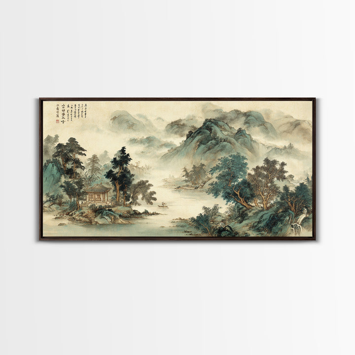 Chinese Mountain Scroll Landscape Canvas Print, Asian Inspired Art, Farmhouse Wall Art, Living Room Decor, Fine Art, Harmony, ASI-2x1-76