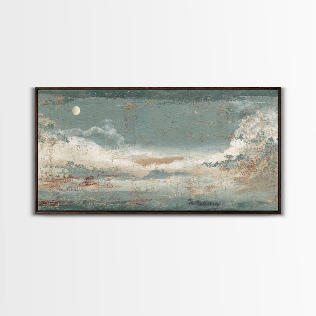 Crane and Moon Composition Framed Canvas Print, Asian Inspired Art, Bedroom Wall Decor, Living Room Decor, Oil Painting, ASI-2x1-92