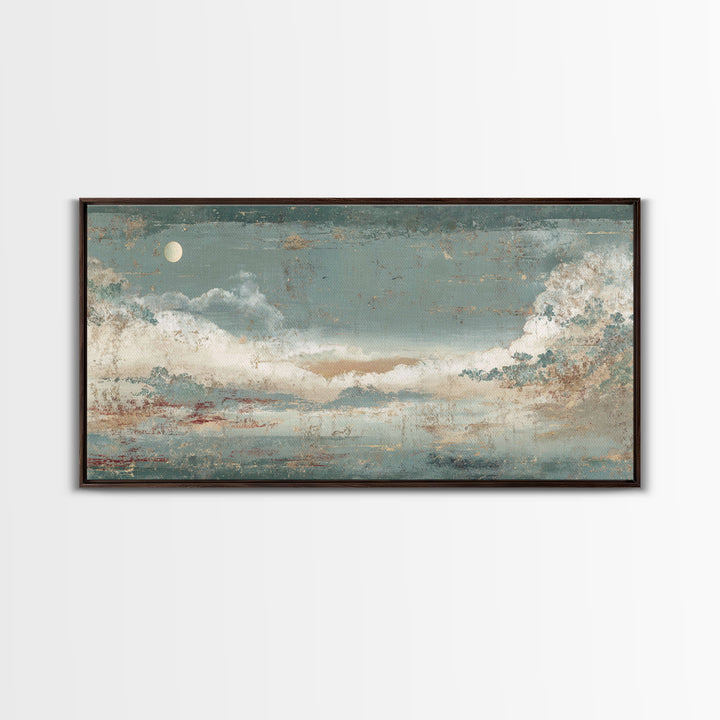 Crane and Moon Composition Framed Canvas Print, Asian Inspired Art, Bedroom Wall Decor, Living Room Decor, Oil Painting, ASI-2x1-92