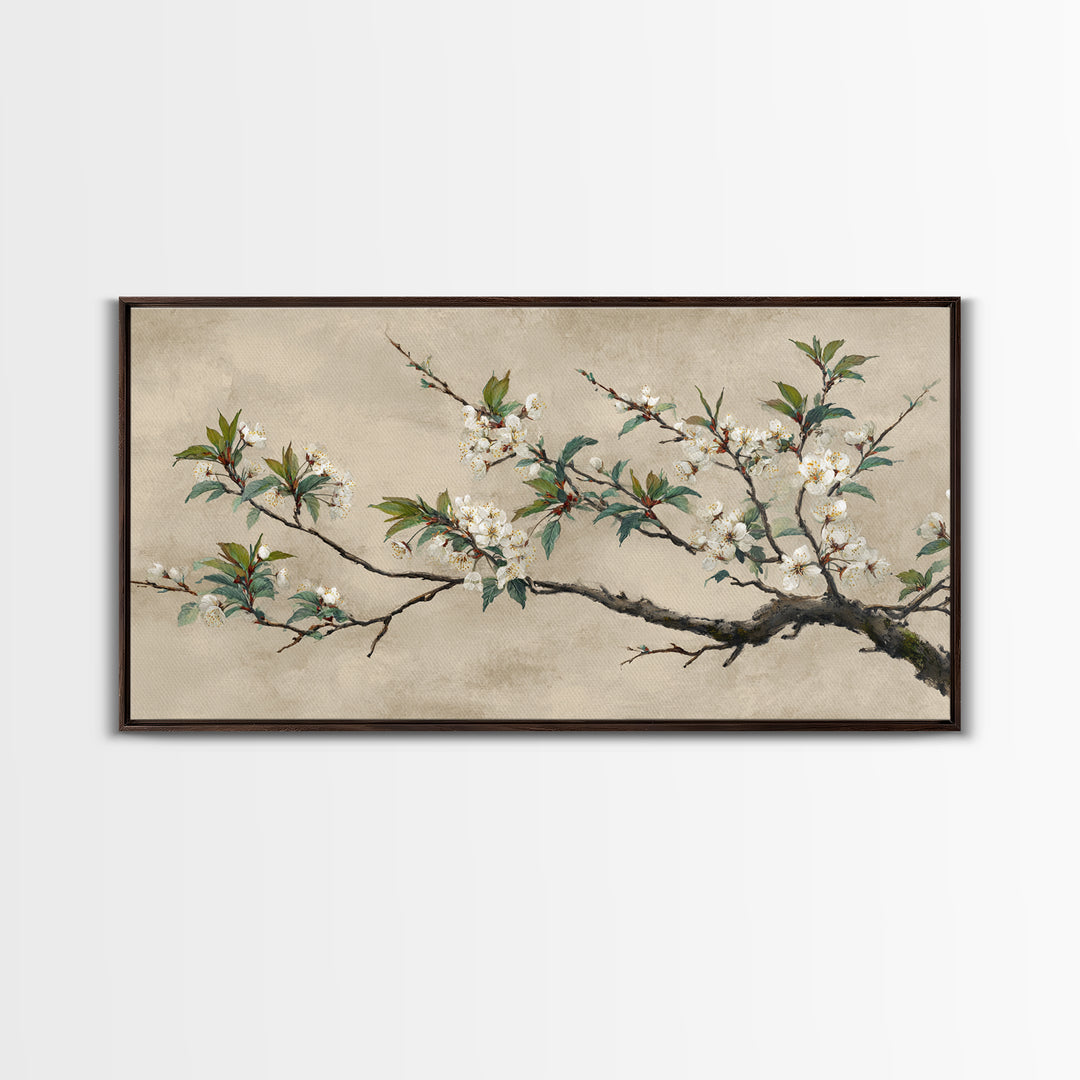 Cherry Blossom Branch Framed Canvas Print, Asian Inspired Art, Asian Art, Living Room Decor, Oil Painting, Harmony, ASI-2x1-95