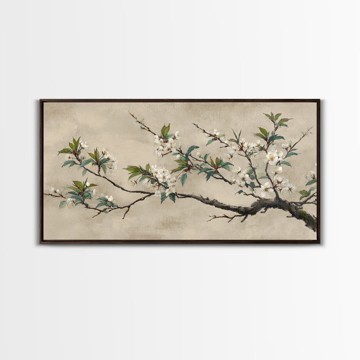 Cherry Blossom Branch Framed Canvas Print, Asian Inspired Art, Asian Art, Living Room Decor, Oil Painting, Harmony, ASI-2x1-95