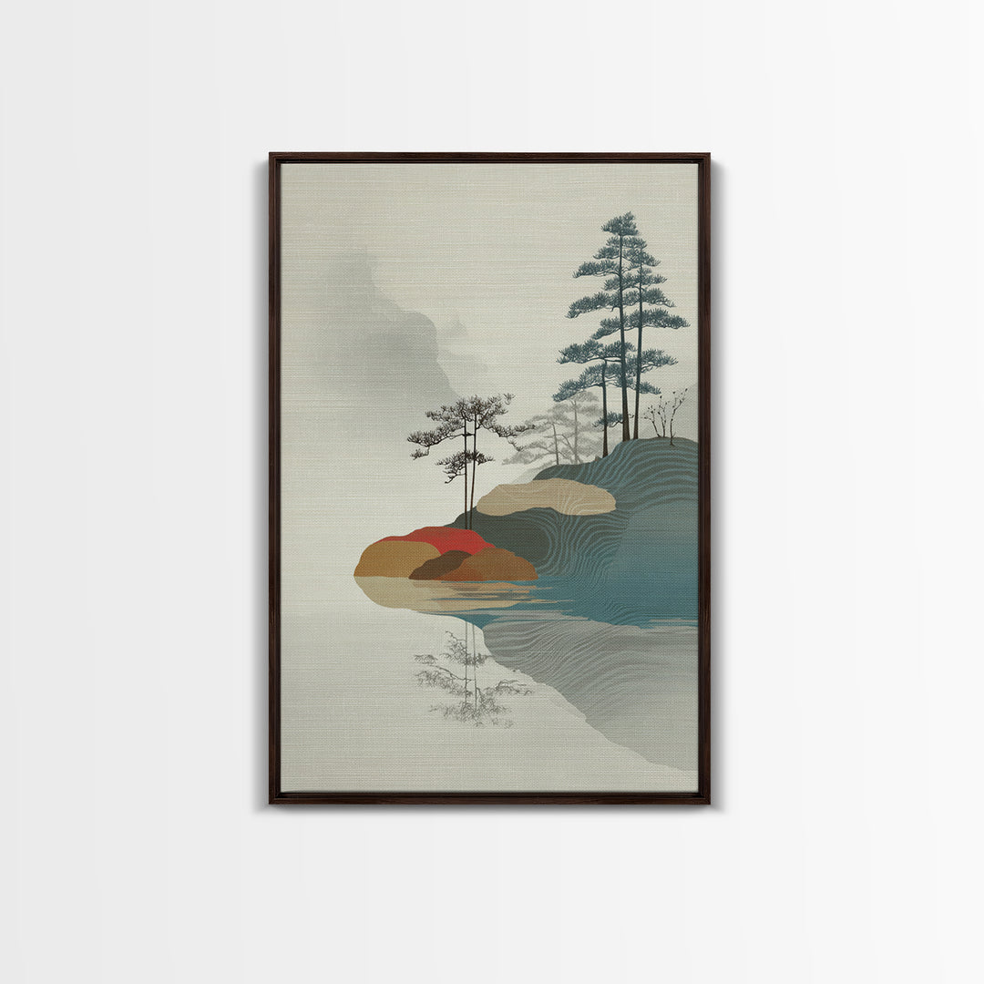 Zen Rock Garden Abstraction Framed Canvas Print, Asian Inspired Art, Textured Painting, Living Room Decor, Fine Art, Harmony, ASI-2x3-22