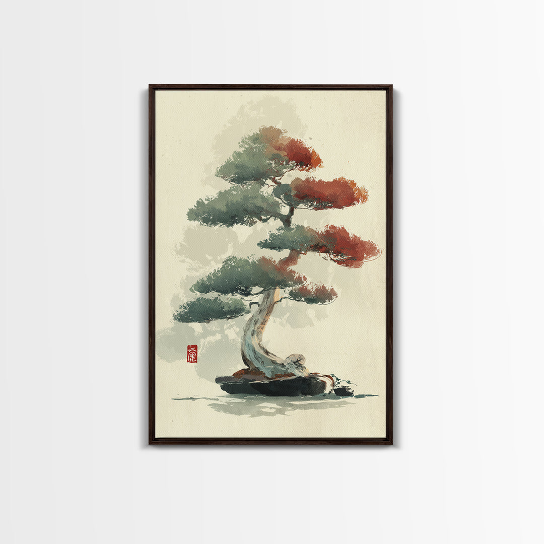 Bonsai Tree Study Framed Canvas Print, Asian Inspired Art, Art Nouveau, Living Room Decor, Fine Art, Harmony, Indian Art, ASI-2x3-90