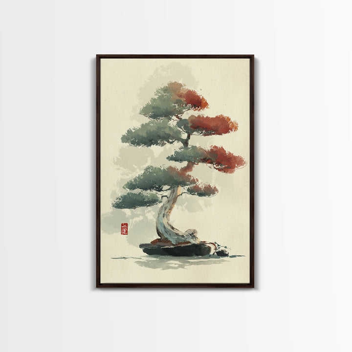 Bonsai Tree Study Framed Canvas Print, Asian Inspired Art, Art Nouveau, Living Room Decor, Fine Art, Harmony, Indian Art, ASI-2x3-90