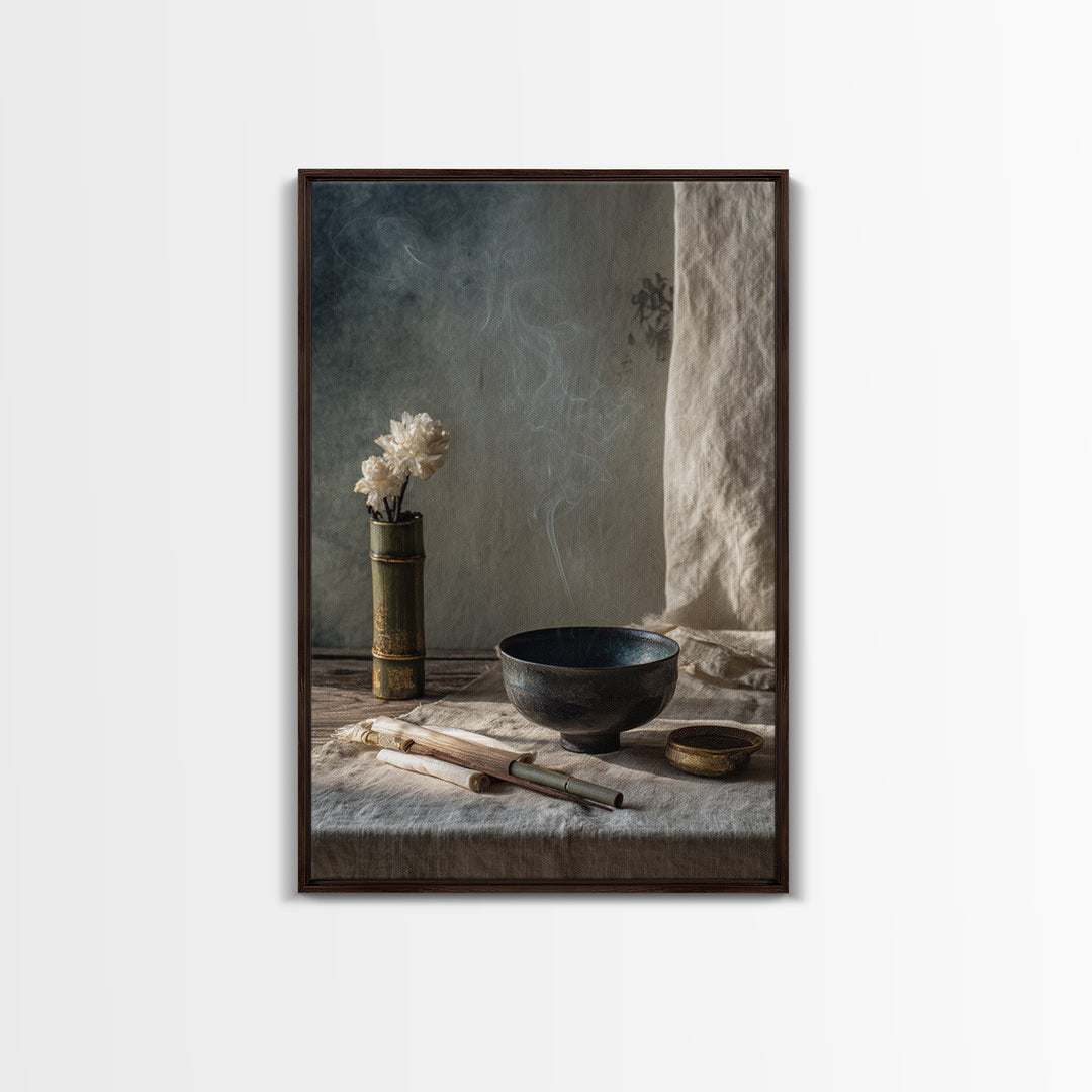 Tea Bowl and Steam Still Life on Canvas Print, Asian Inspired Art, Asian, Living Room Decor, Oil Painting, Harmony, ASI-2x3-95