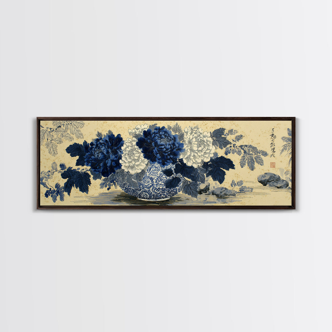 Blue and White Porcelain Vase Canvas Print, Asian Inspired Art, Japanese Wall Art, Living Room Decor, Fine Art, Harmony, ASI-3x1-13