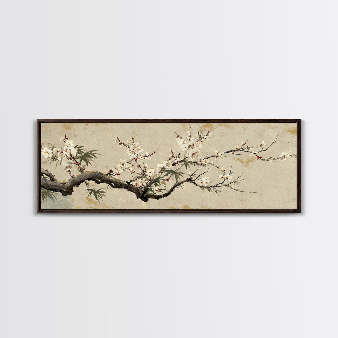 Cherry Blossom Branch Framed Canvas Print, Asian Inspired Art, Printable Art, Living Room Decor, Harmony, Neutral Wall Art, ASI-3x1-67