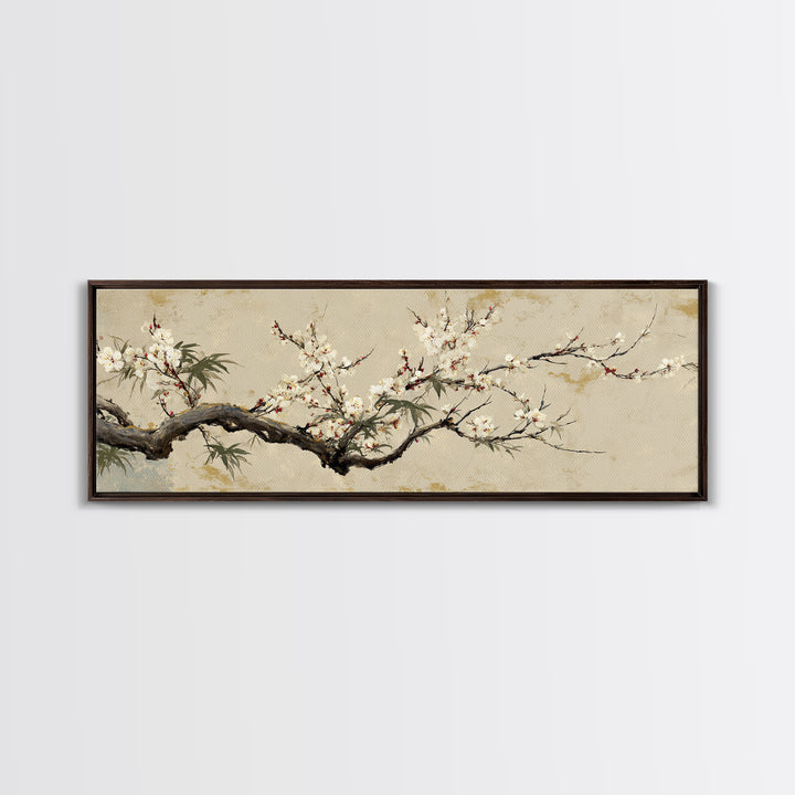Cherry Blossom Branch Framed Canvas Print, Asian Inspired Art, Printable Art, Living Room Decor, Harmony, Neutral Wall Art, ASI-3x1-67