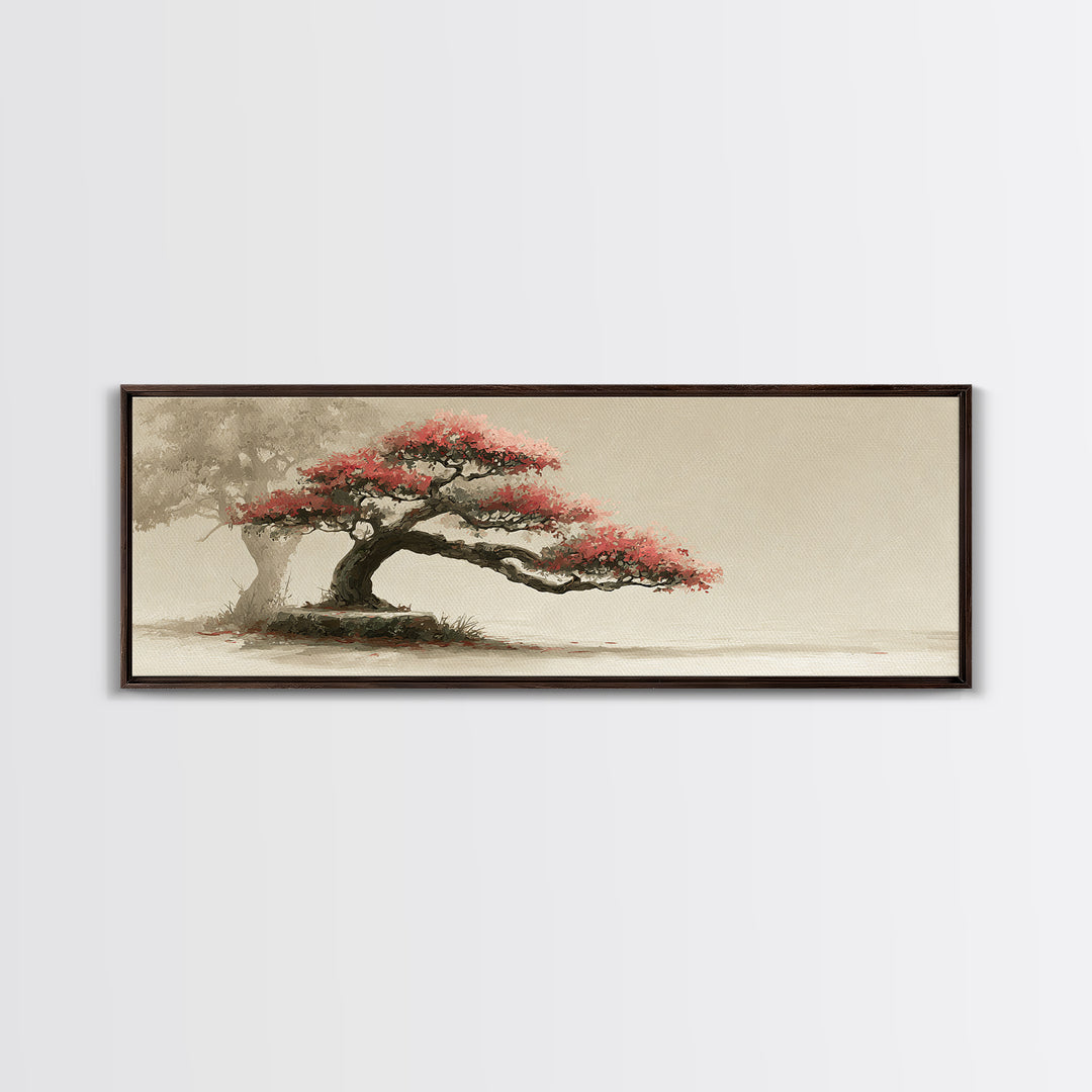 Bonsai Tree Study Framed Canvas Print, Asian Inspired Art, Digital Download Art, Living Room Decor, Oil Painting, Harmony, ASI-3x1-74