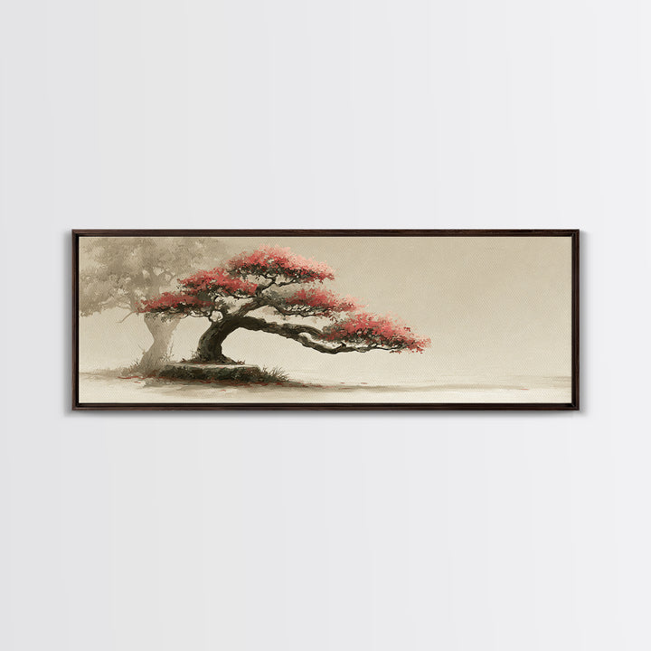 Bonsai Tree Study Framed Canvas Print, Asian Inspired Art, Digital Download Art, Living Room Decor, Oil Painting, Harmony, ASI-3x1-74