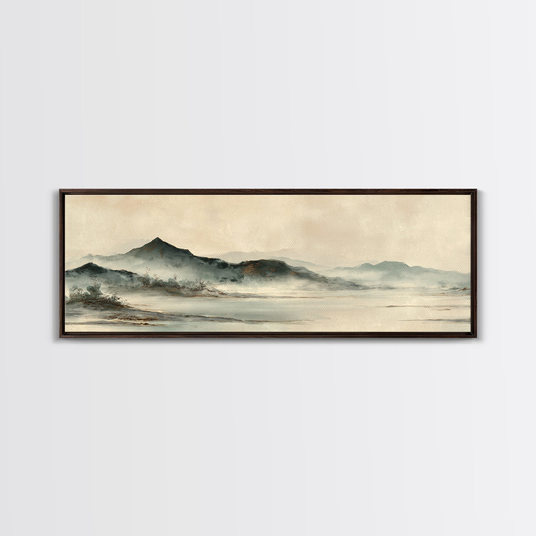 Japanese Ink Landscape Canvas Print, Asian Inspired Art, Printable Wall Art, Living Room Decor, Harmony, Dark Academia Art, ASI-3x1-92