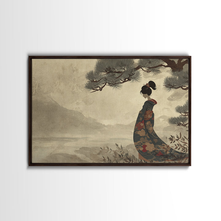 Elegant Geisha Portrait Framed Canvas Print, Asian Inspired Art, Japanese Art, Living Room Decor, Oil Painting, Harmony, ASI-3x2-10