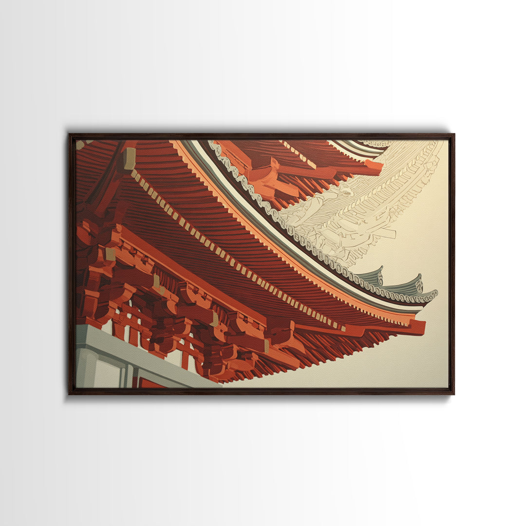 Temple Roof Detail Framed Canvas Print, Asian Inspired Art, Indian Art, Living Room Decor, Fine Art, Harmony, Neutral Decor, ASI-3x2-27