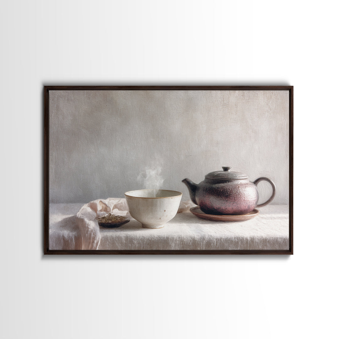 Tea Bowl and Steam Still Life on Canvas Print, Asian Inspired Art, Asian Art, Living Room Decor, Fine Art, Harmony, ASI-3x2-43