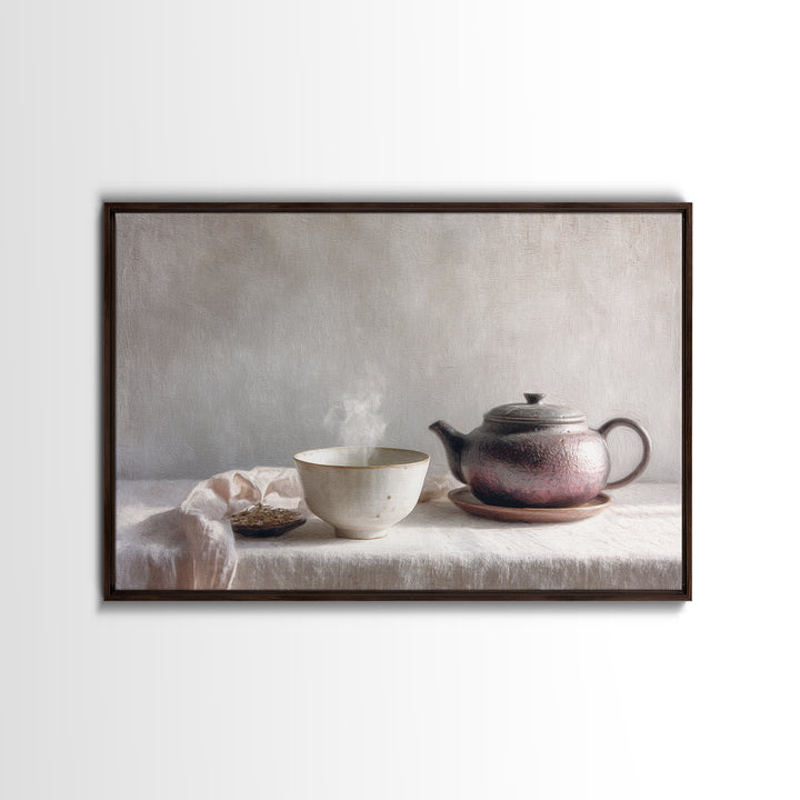 Tea Bowl and Steam Still Life on Canvas Print, Asian Inspired Art, Asian Art, Living Room Decor, Fine Art, Harmony, ASI-3x2-43