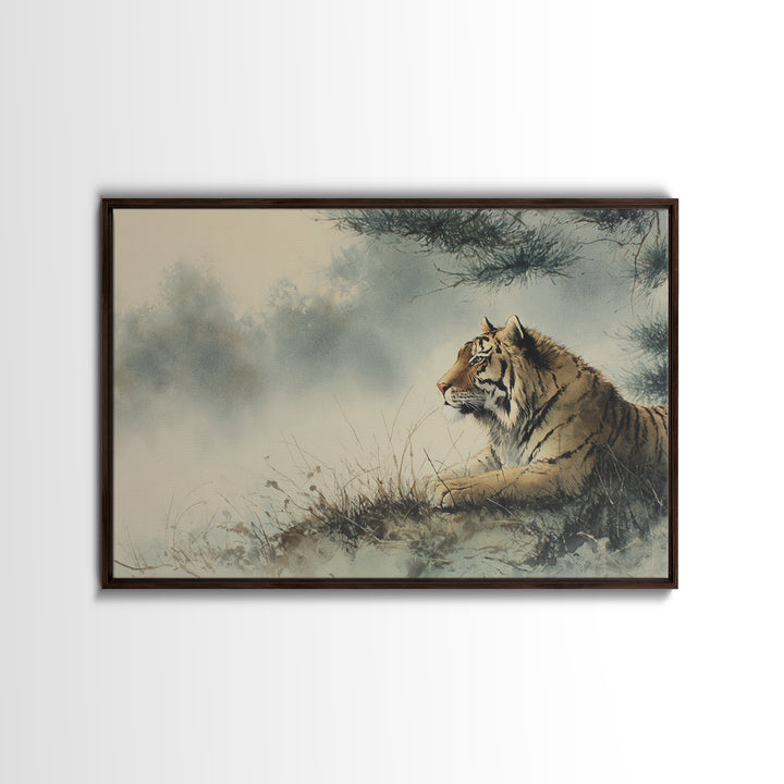 Tiger Portrait with Expressive Brush Ink Energy Canvas Print, Asian Inspired Art, Neutral Wall Art, Living Room Decor, Harmony, ASI-3x2-44