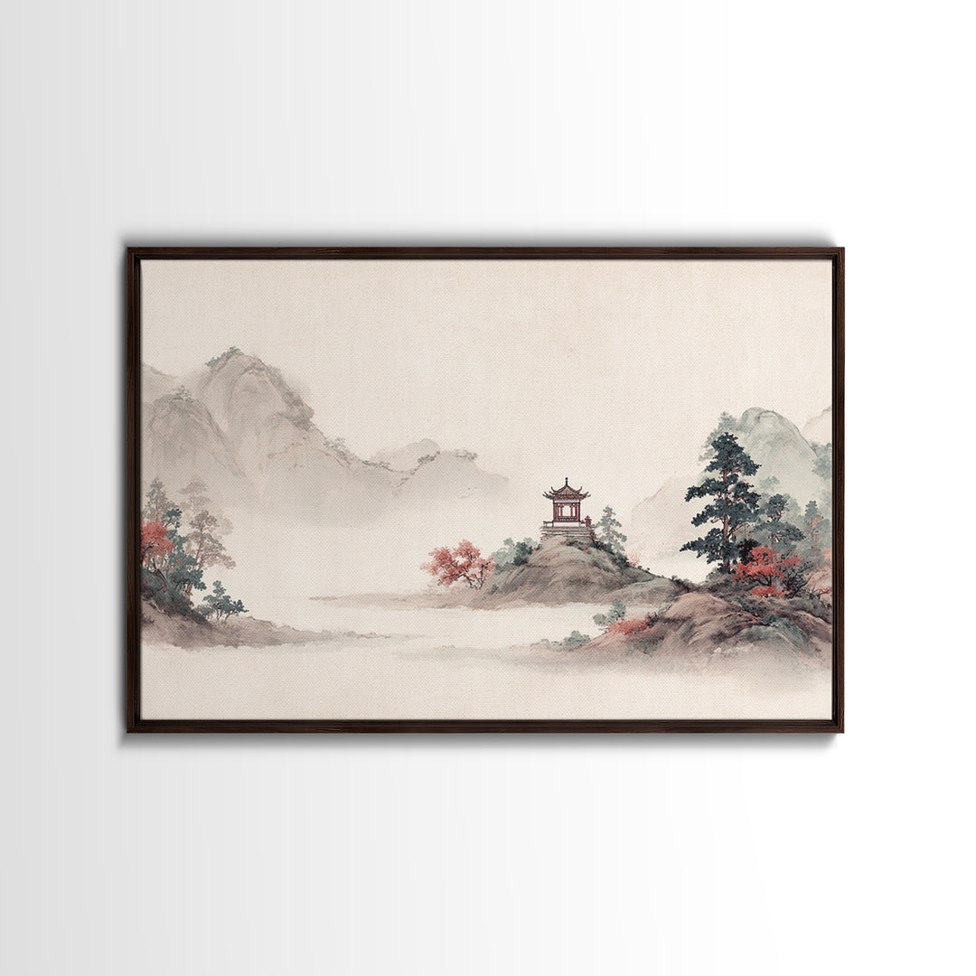 Chinese Mountain Scroll Landscape Canvas Print, Asian Inspired Art, Boho Decor, Living Room Decor, Fine Art, Harmony, ASI-3x2-84