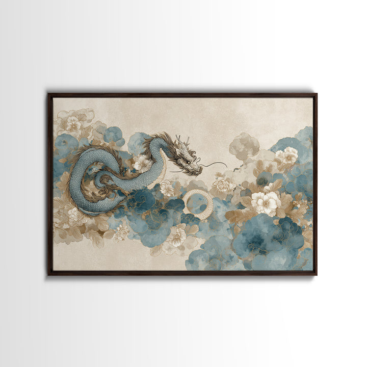 Dragon Curling Through Clouds Canvas Print, Asian Inspired Art, Spiritual Wall Art, Living Room Decor, Oil Painting, Harmony, ASI-3x2-89