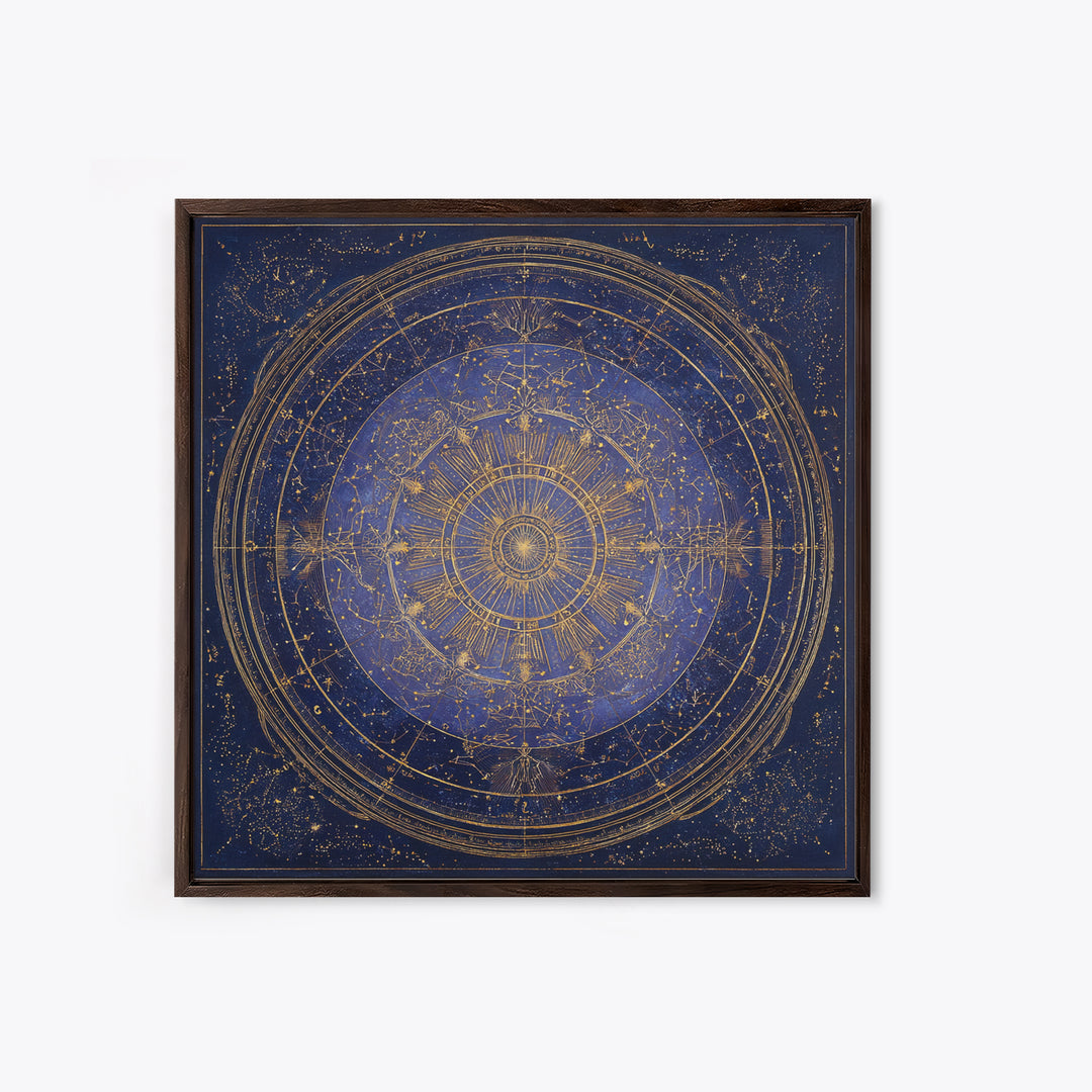 Retro Horoscope Chart Framed Canvas Print, Astrology Art, Wall Decor, Living Room Decor, Fine Art, Zodiac, Home Decor, AST-1x1-21