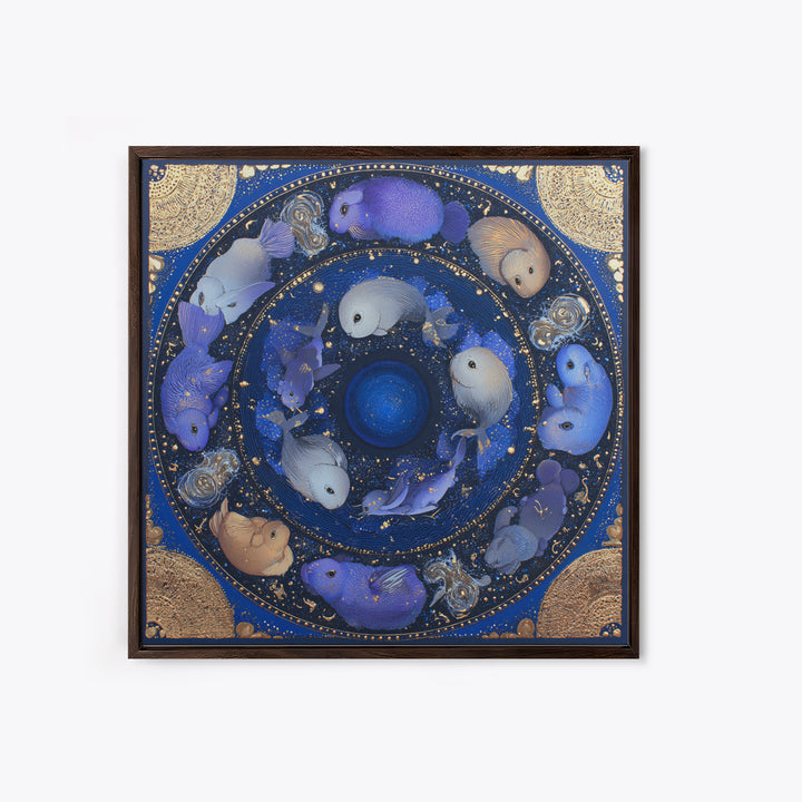 Twelve Zodiac Animals Arranged Framed Canvas Print, Astrology Art, Digital Wall Art, Living Room Decor, Oil Painting, Zodiac, AST-1x1-28