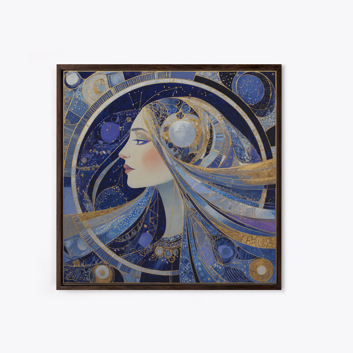 Moon Goddess with Flowing Hair and Constellations Canvas Print, Astrology Art, Boho Decor, Living Room Decor, Fine Art, Zodiac, AST-1x1-3